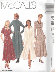 8489 SS-LS BUTTON DOWN COLLAR LONG DRESS PATTERN 20-22